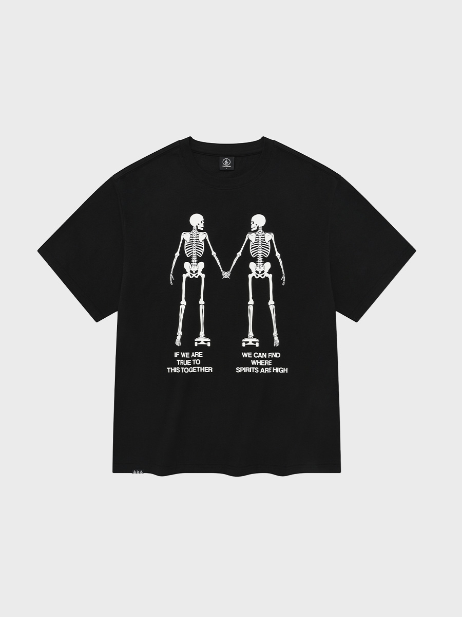 스컬 커플 오버핏 반팔 티셔츠(블랙)