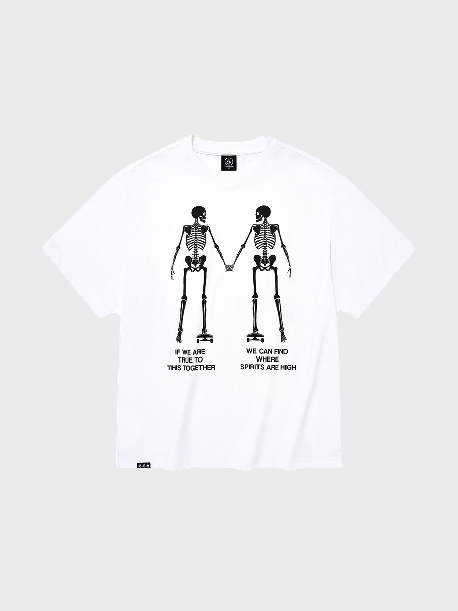 스컬 커플 오버핏 반팔 티셔츠(화이트)