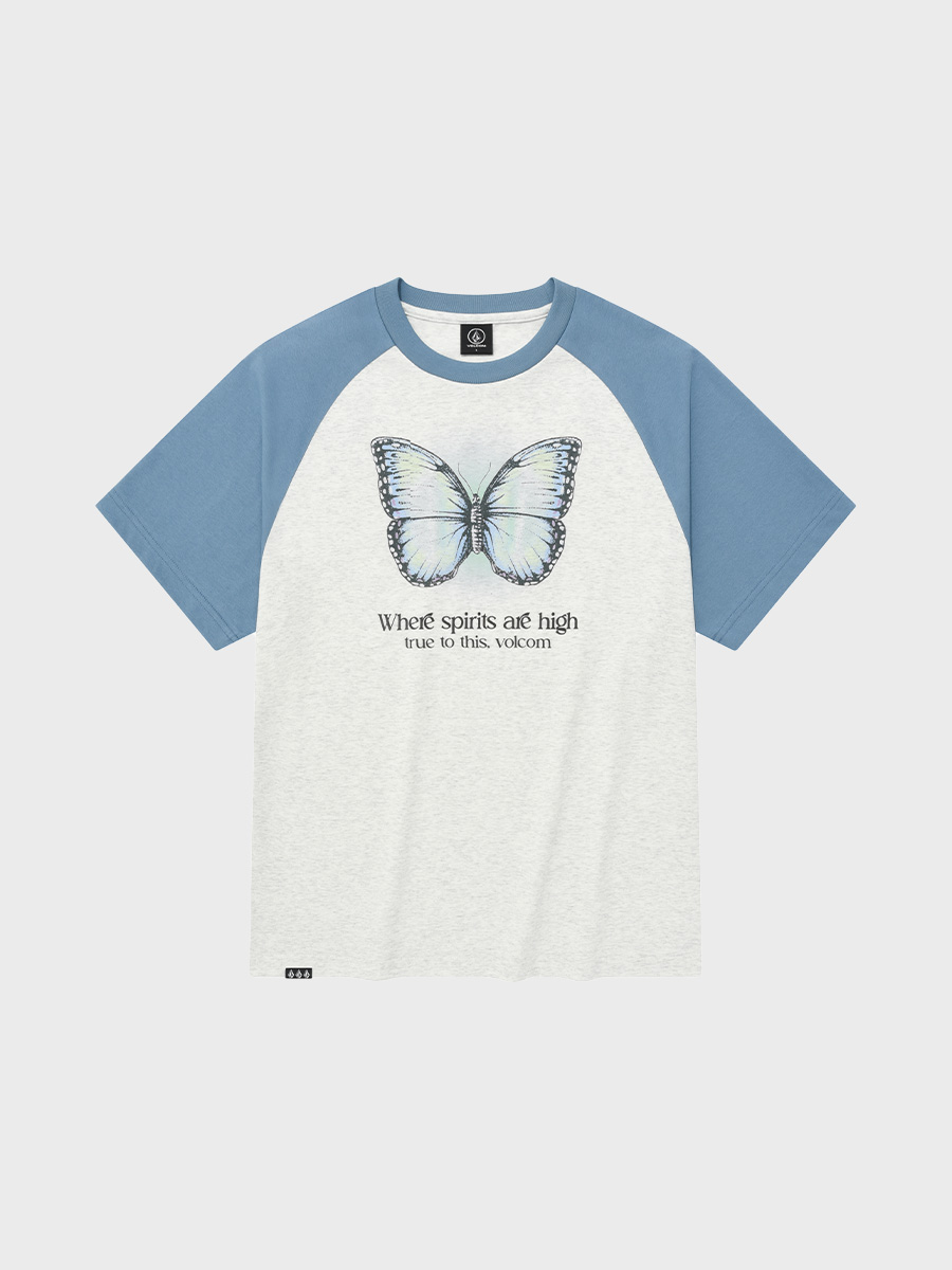 버터플라이 스프레이 라글란 오버핏 반팔 티셔츠(라이트 블루)